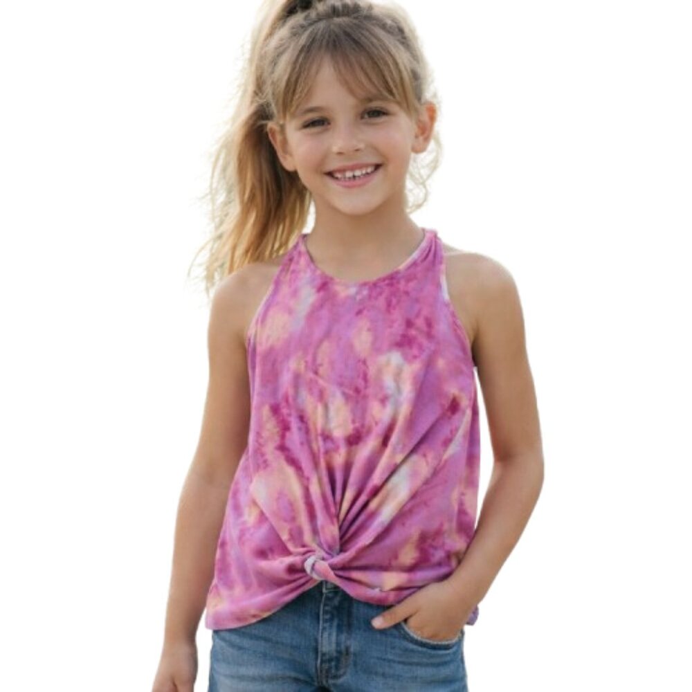 Wonder Nation Girls Halter Racerback Tie‑Dye Tank Top · Pink Purple S 6/6X
